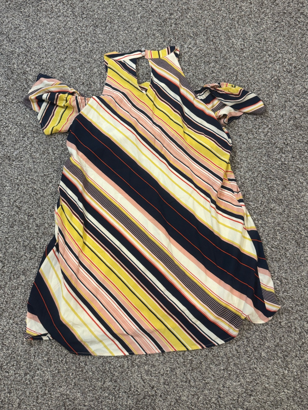 Striped Cold-Shoulder Shift Dress in Yellow and Navy - Picture 6 of 6